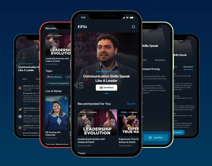 EiFlix mobile UI screens